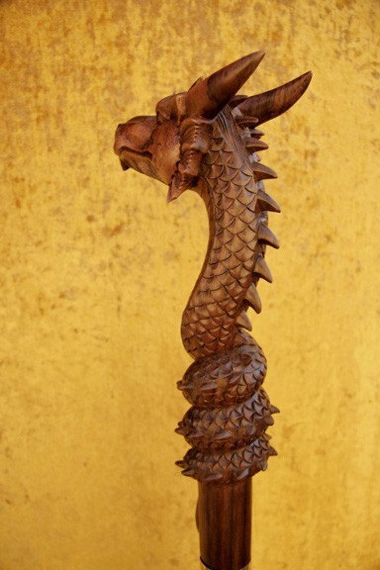 Mystical Carved Dragon Staff by SpiritoftheGoddess on Etsy