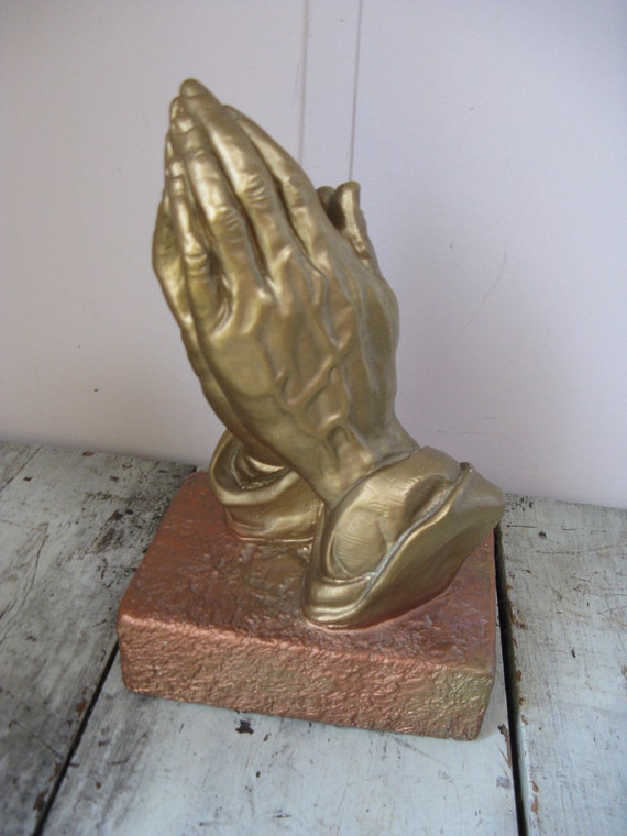 plaster praying hands statue gold copper great detailing 10