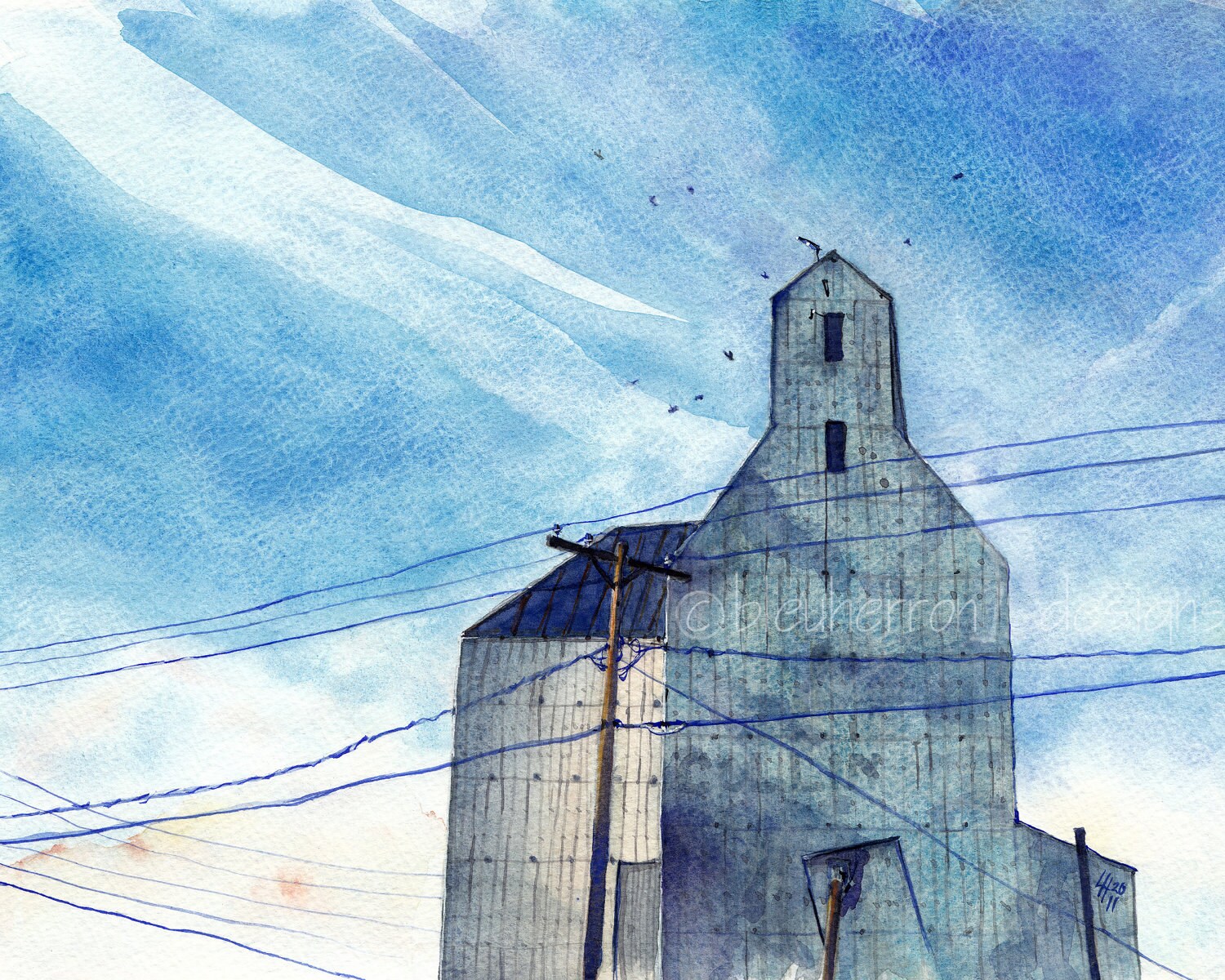 prairie watercolor landscape Old Grain Elevator art print