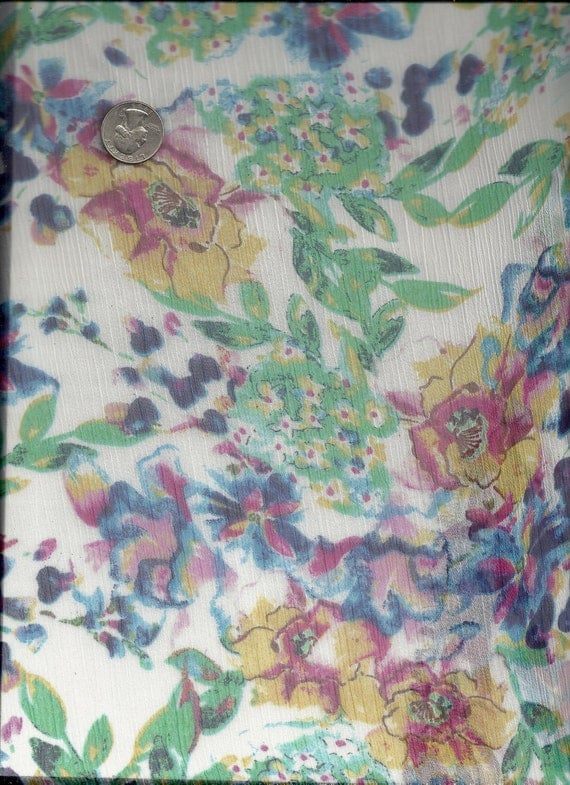 Sheer Colorful Floral Print Fabric 2 Yards Polyester X0013