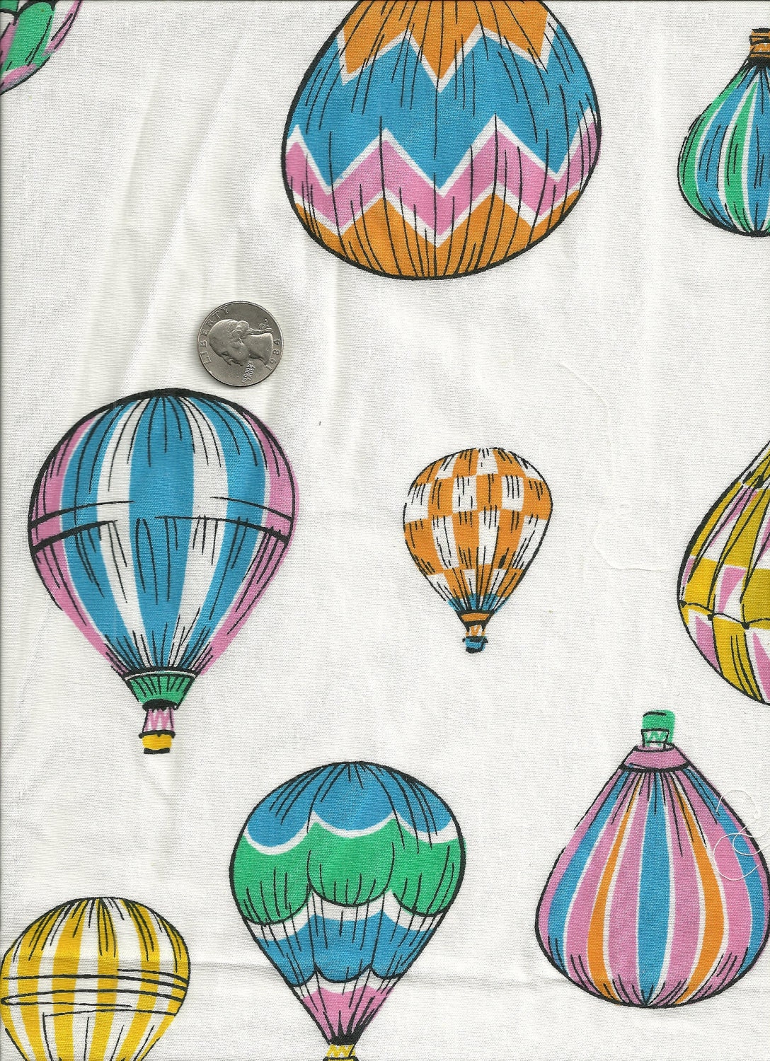 Hot Air Balloons Print Fabric Blue Pink by DebUpcyclesSupplies