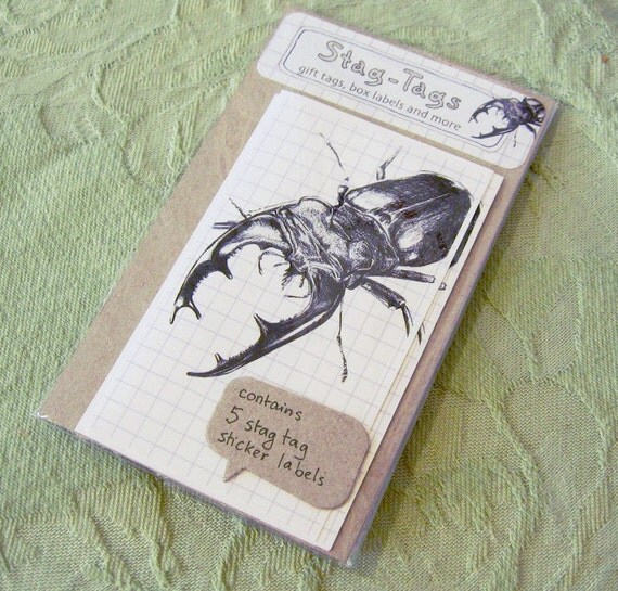 Stag beetle adhesive book plates or gift labels set of 5