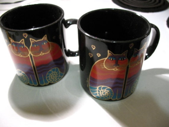 A Pair of Cat Themed Coffee Mugs LAUREL BURCH