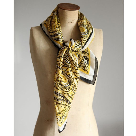 Vintage Black and Yellow Silk Scarf