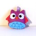 pink/ violet and blue happy owl keychain plushie