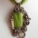 OOAK Steampunk green fused glass wire wrapped pendant
