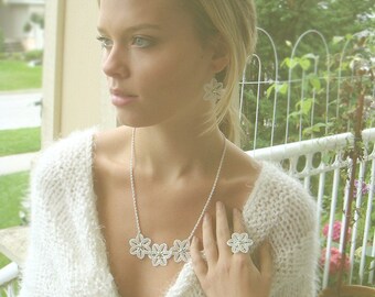 Floral Swarovski Crystal Necklace and Earrings Set - wedding jewelry - bridal jewelry
