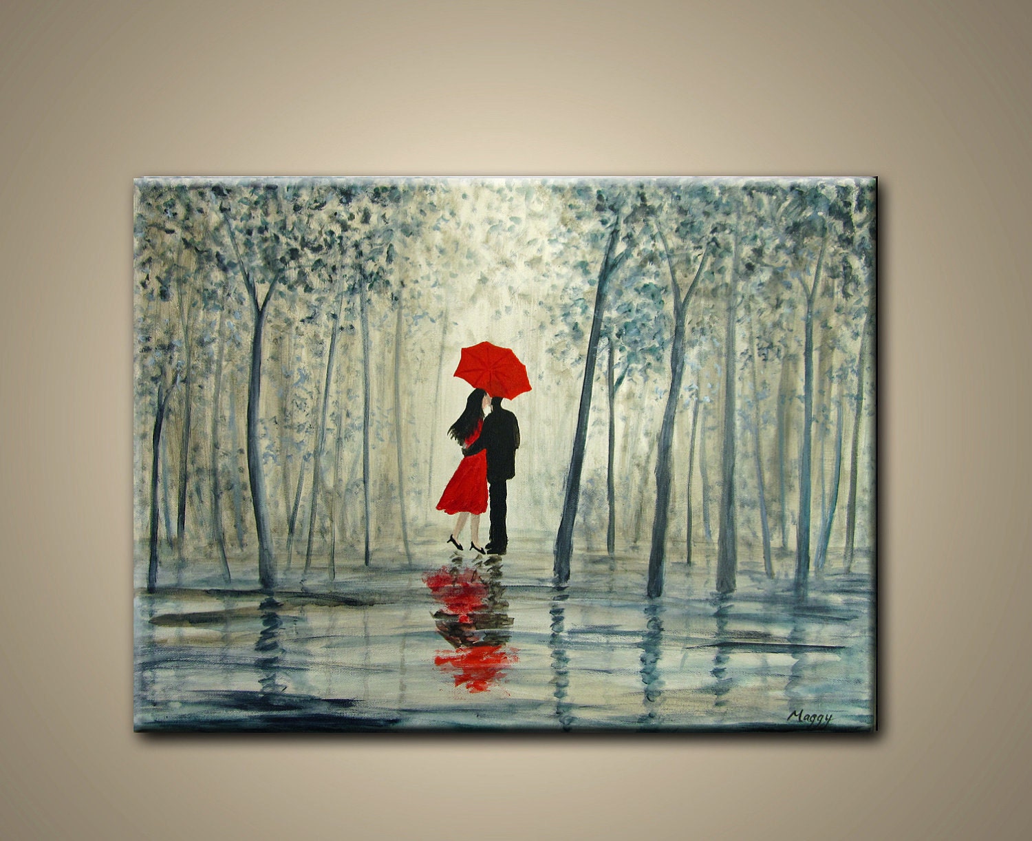 kissing in the rain 24x18 inch original modern painting on