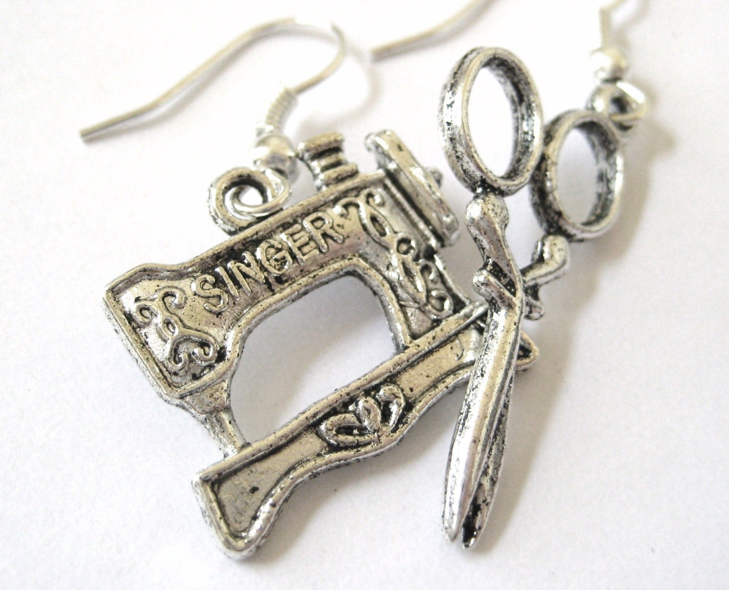 Sewing Earrings Sewing Machine Jewelry Silver Mismatch Pair