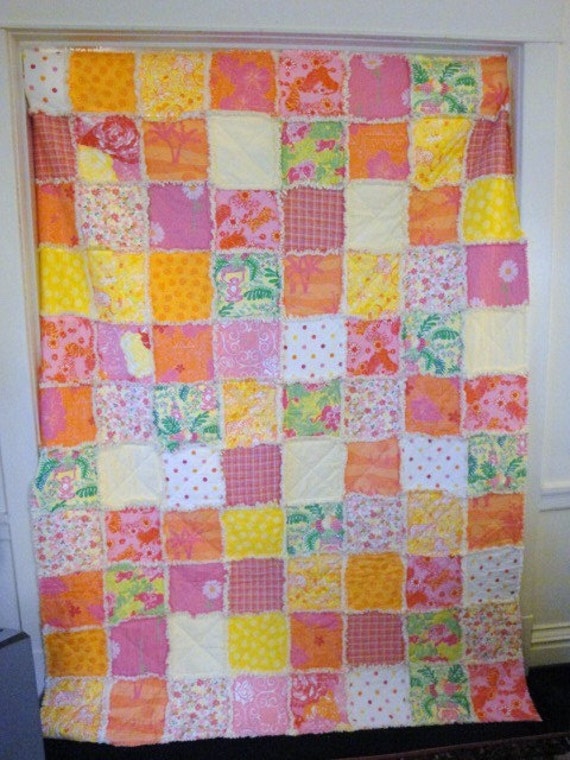 Items similar to Quilt - Lilly Pulitzer Orange/Pink Fabric - Perfect ...