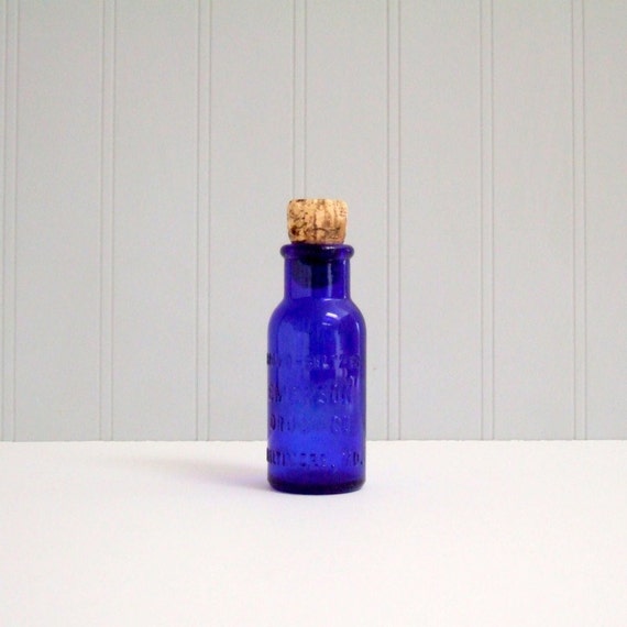 Vintage Cobalt Blue Bromo Seltzer Bottle with RARE CORK 1910s