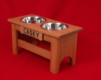 Elevated Large Dog Feeder Bowl, 12 Inch, Two Quart, Solid Oak, FREE NAME and STAIN
