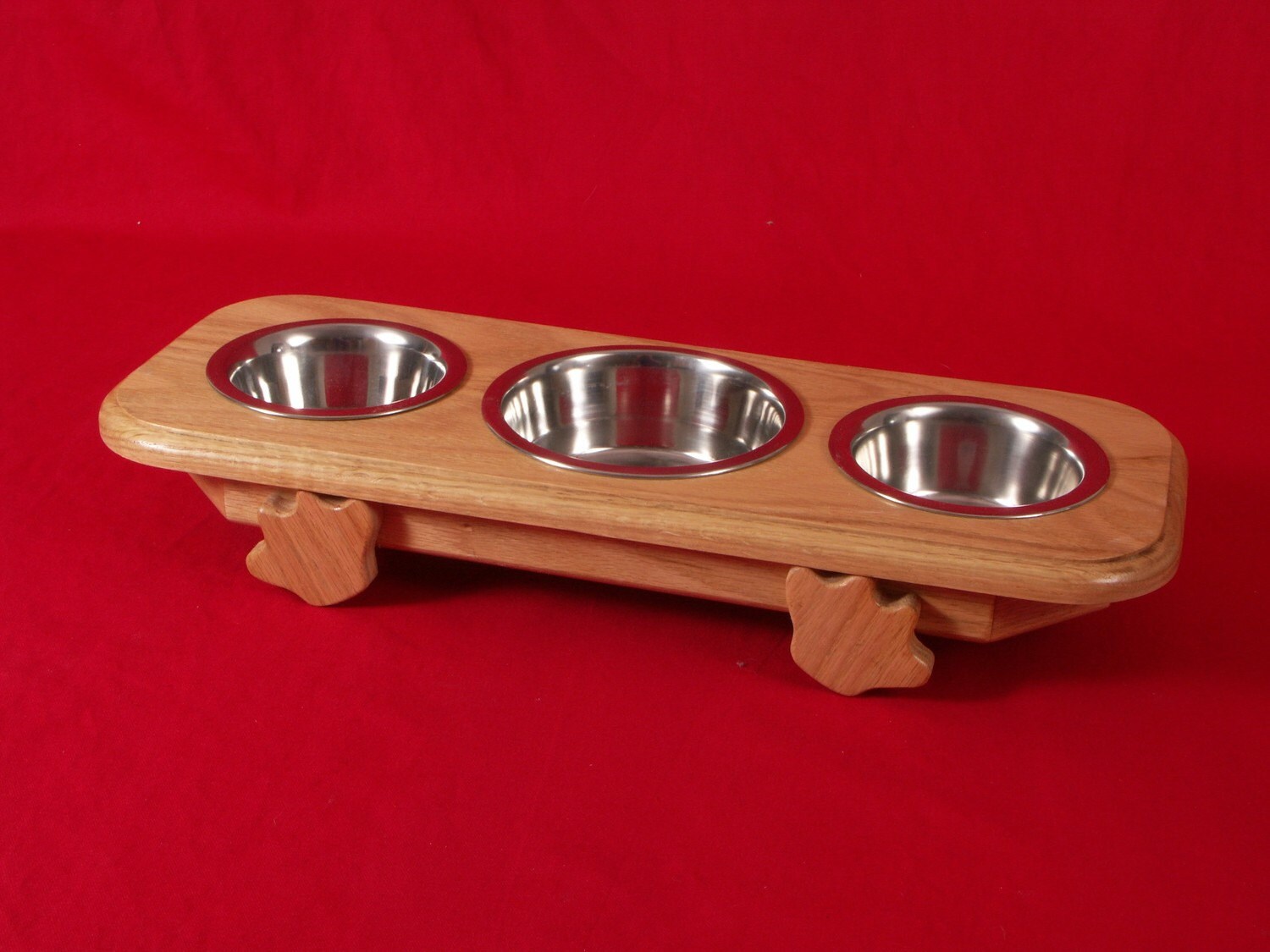 Elevated Cat Feeder Solid Oak 3 Inch High One Quart and by Satauri