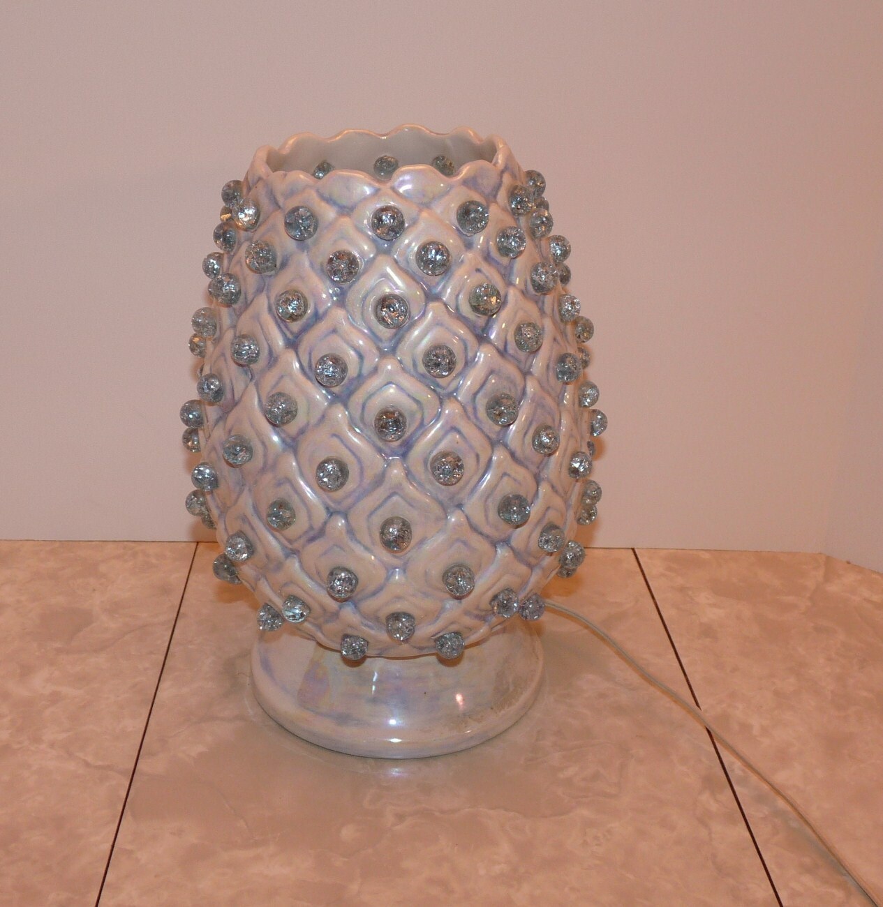 Vintage Novelty Blue Ceramic Pineapple Lamp with
