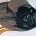1970's Mr. Charles Gray Felt Hat with Wide Brim, Satin, Netting and Black Velvet Dahlia