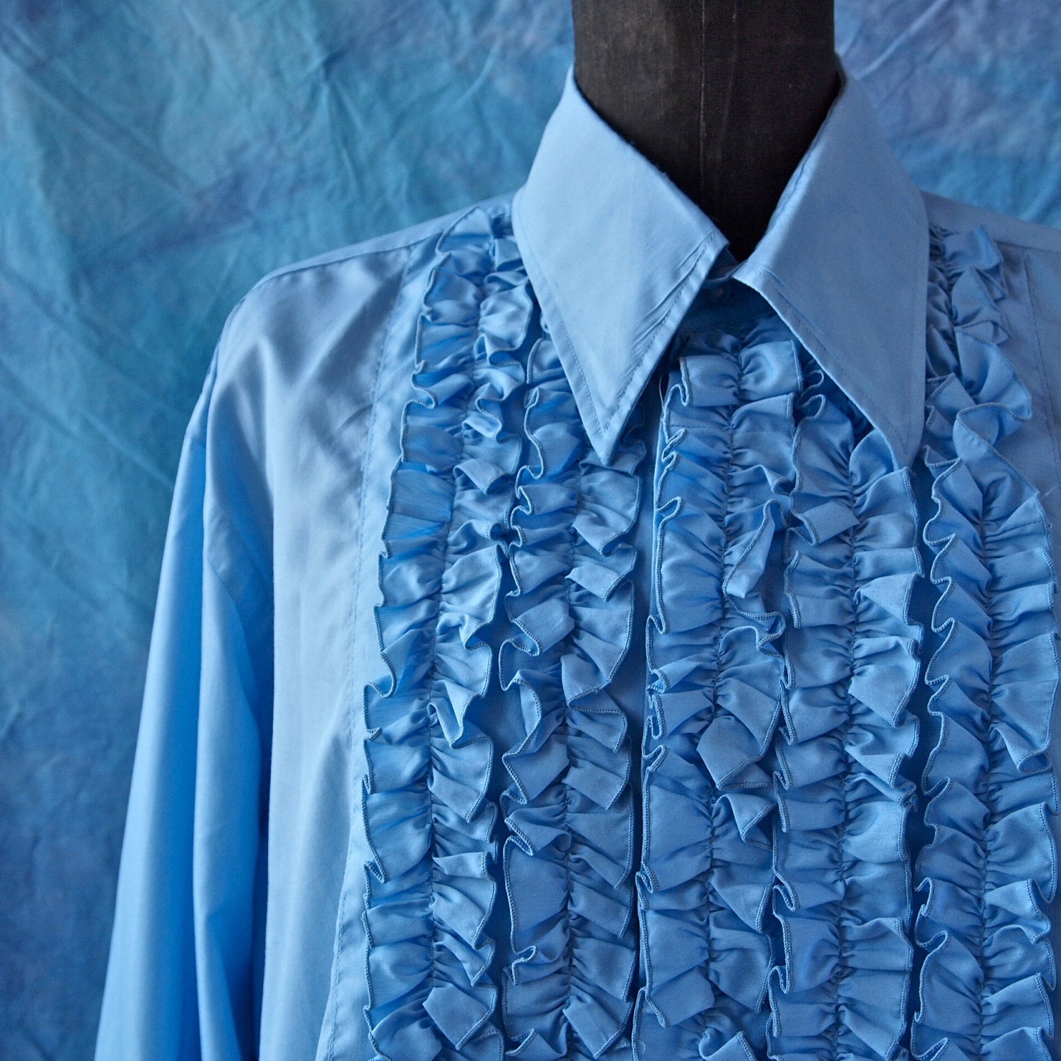 After Six 70's Baby Blue Ruffled Prom Tuxedo Shirt size