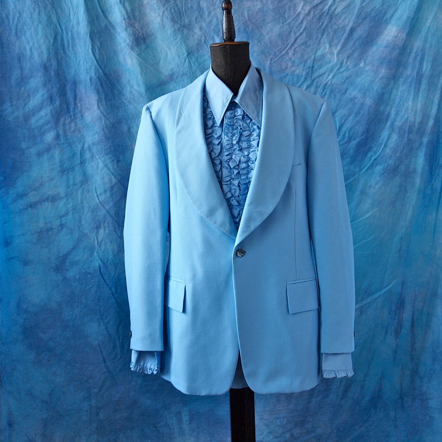 After Six 70's Baby Blue Prom Tuxedo Wide Lapels Jacket