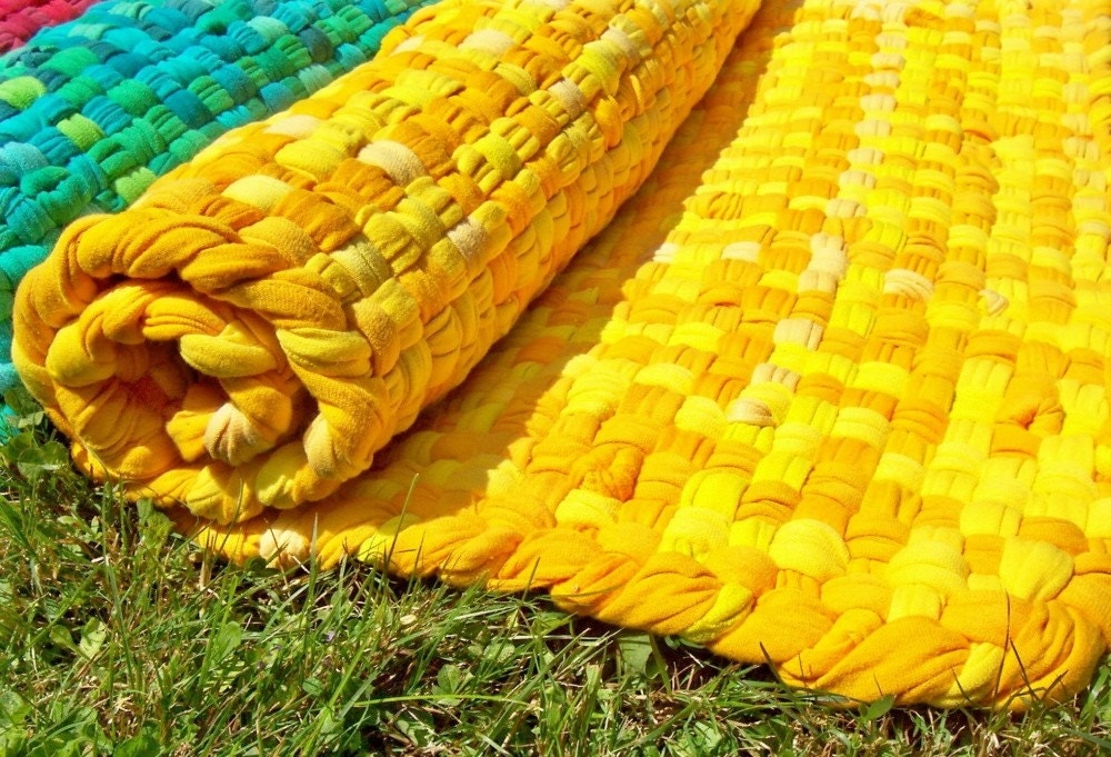 Yellow and Gold Rag Rug 2x3ft