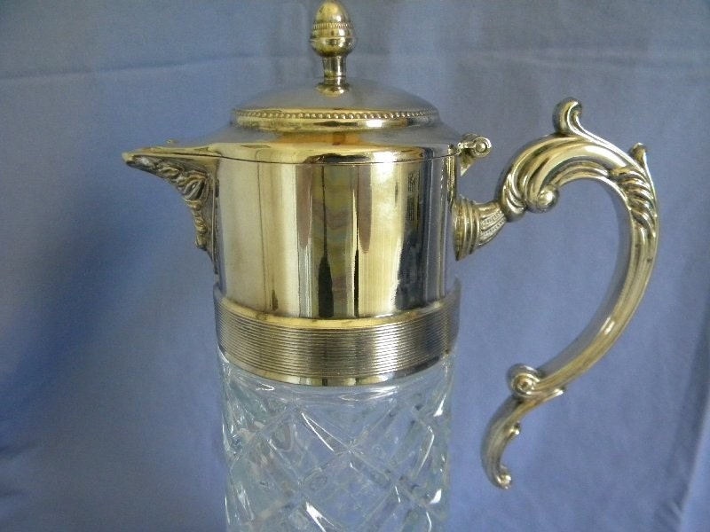 Antique Glass Pitcher Silver Plated Top Hinged Lid