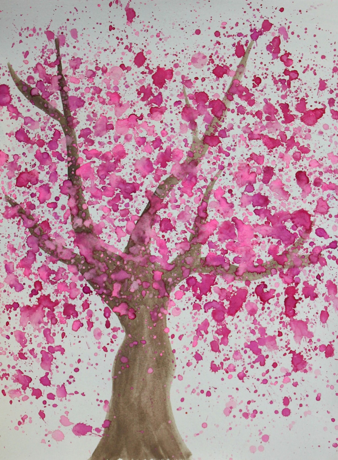 Cherry Blossom Tree Abstract Watercolor 9x12
