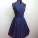 1960s Navy blue checked sleeveless day dress with pleated skirt - S M