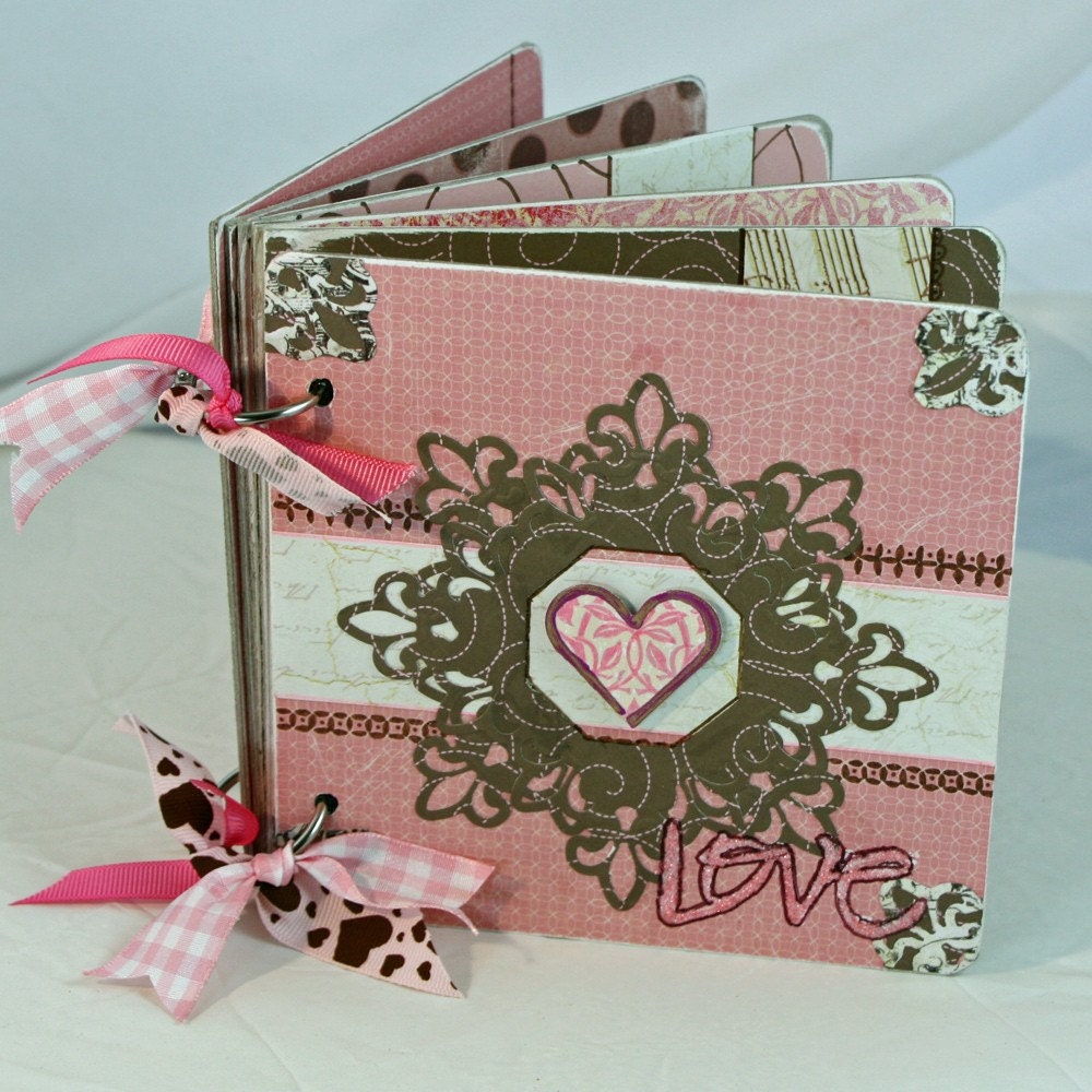 Love Chipboard album scrapbook pink brown by Frolicasions on Etsy