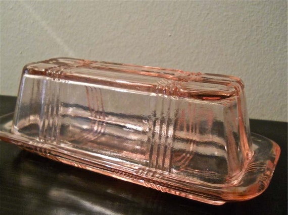 Vintage Pink Depression Glass Butter Dish