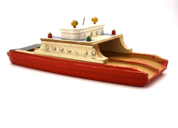 Vintage Shabby Wooden TOY Ferry Boat