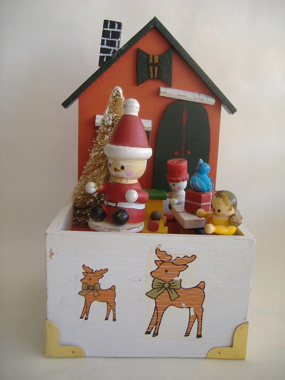Vintage Wooden Christmas Music Box Playing Jingle by RetroSpecial