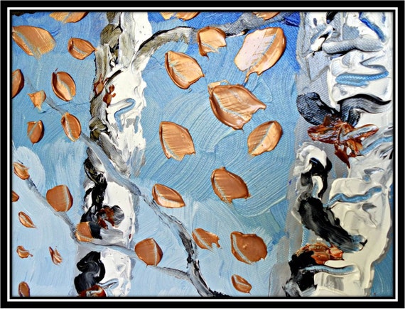 Original Copper Abstract Birch Tree Painting Art Landscape