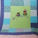 baby boy owl applique quilt blanket, green and blue