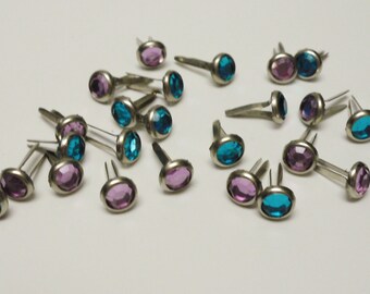 24 Blue and Purple Gem Brads for Scrapbooking, Card Making, Flower Centers