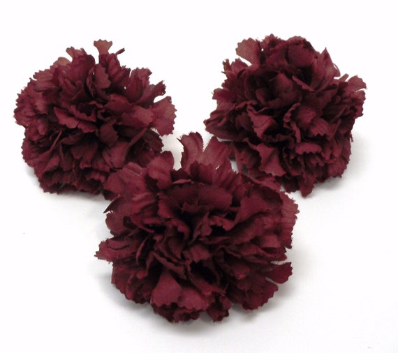 Silk Flowers Three Burgundy Carnations 3 Inches by ...