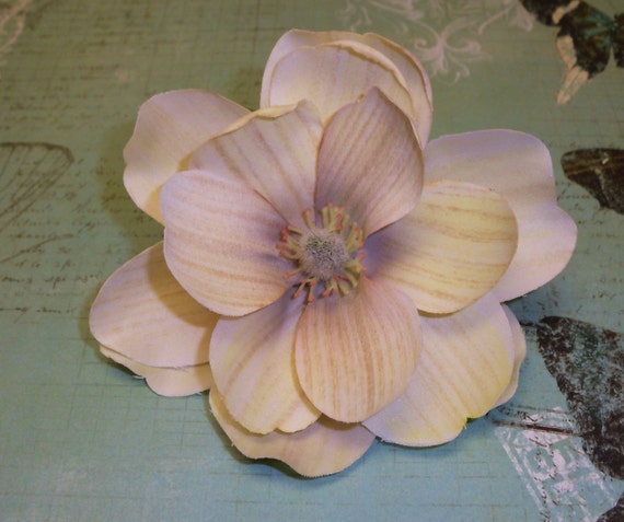 Silk Flowers One Silk Magnolia in Antique Cream by BlissfulSilks