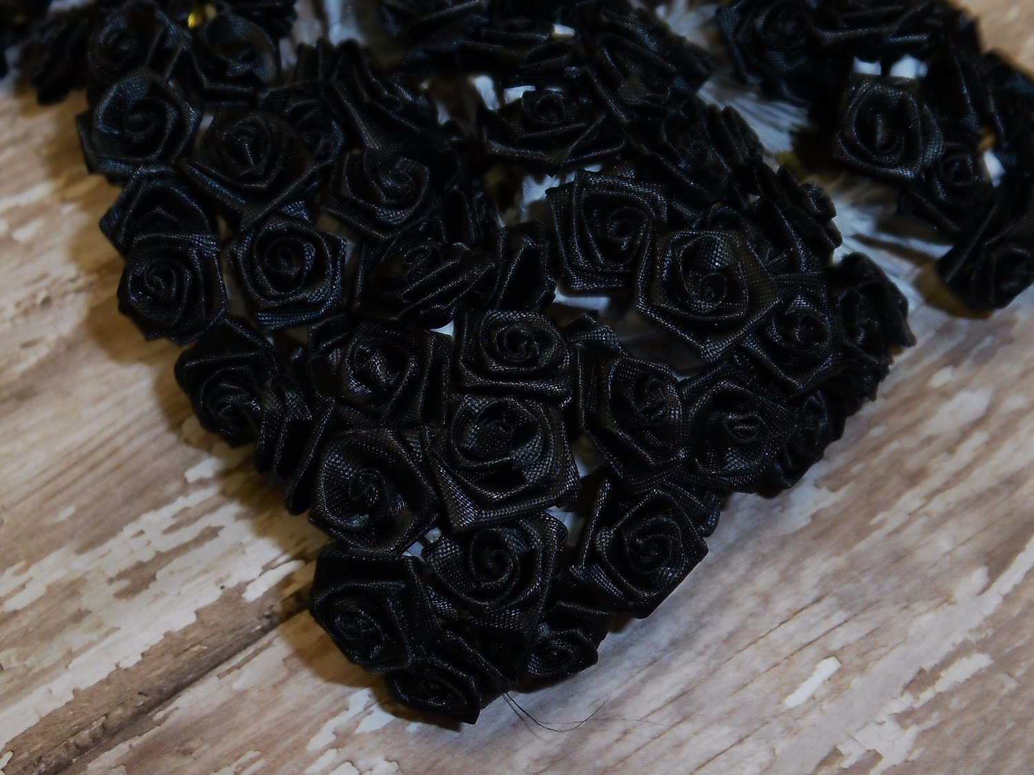 Artificial Flowers 144 Tiny Little Black Ribbon Roses VERY