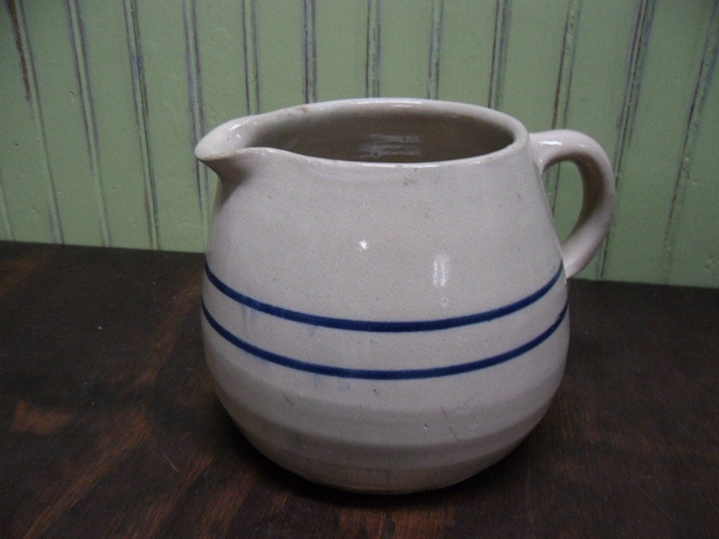 Antique Stoneware Pitcher with Blue Band