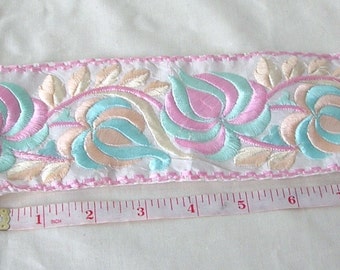 SALE Embroidered Trim - White Pastels WAS 5.00 NOW 4.00