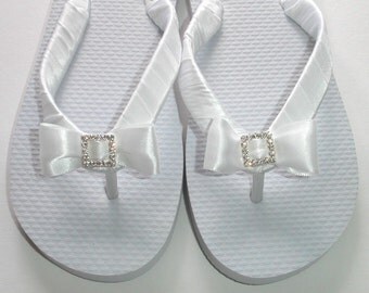 Satin Straps Flip Flops With A Crystal Buckle Bow