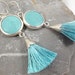 Dangly Turquoise Stone Earrings with Mini Tassel - Sterling Silver Ear Wire