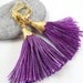 Mini Bohemian Turkish Tassel Earrings - Purple Violet - Gold Plated Lever Back Ear Wires - Summer Fashion