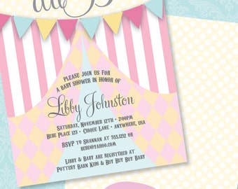 DIY Printable Double Sided Cirque Du Bebe Baby Shower Invitation