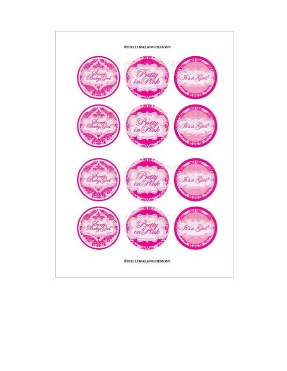 DIY Printable Pretty in Pink Baby Shower Cupcake Toppers Gift or Favor Tags Il_570xn