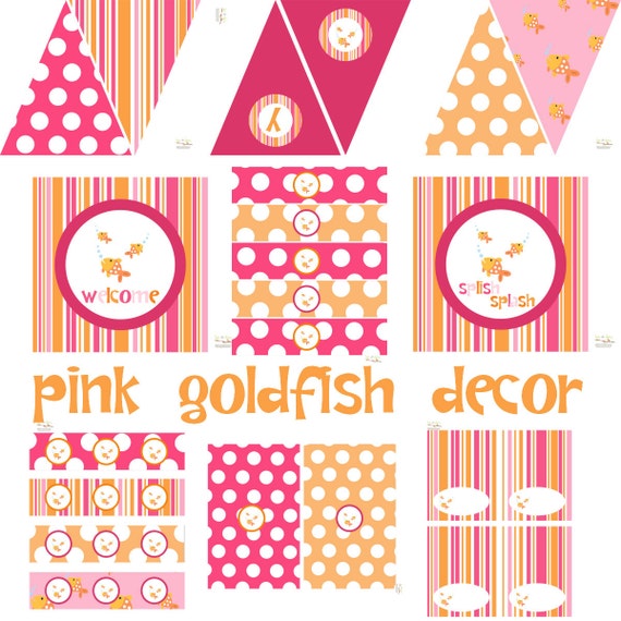 Pink Goldfish Printable Party Decorations for Birthday Party or Baby Shower - DIY Decor by BeeAndDaisy - INSTANT DOWNLOAD Il_570xn