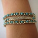 Blue and Green Pave Bar Crystal Chain Leather Wrap Adjustable Reversible Bracelet