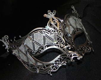 Silver or Gold and Rhinestone Metallic Masquerade Mask