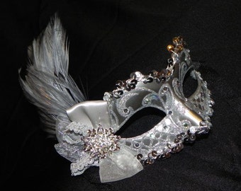 Silver Feather Masquerade Mask - Made to Order