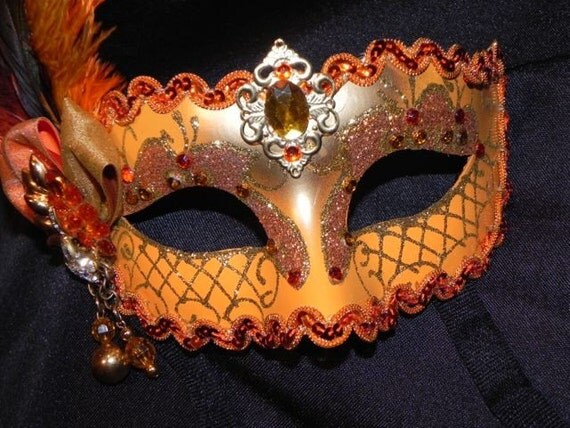 Burnt Orange Bronze and Gold Fairy Queen Venetian Mask