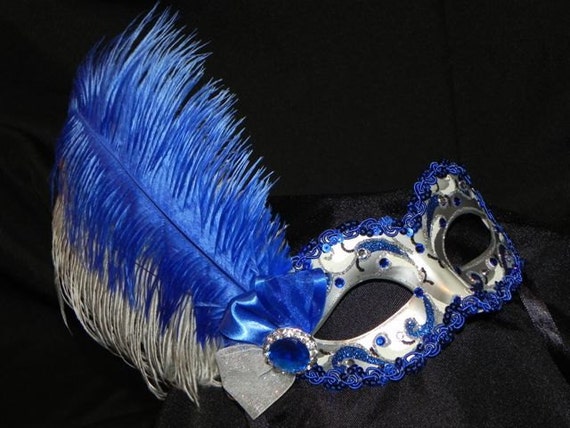 Royal Blue And Silver Feather Masquerade Mask Made To Order