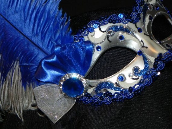 Royal Blue And Silver Feather Masquerade Mask Made To Order