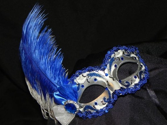 Royal Blue And Silver Feather Masquerade Mask Made To Order